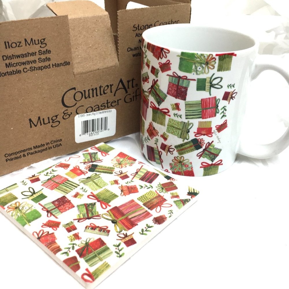 * Mug & Coaster Christmas Gift Box Set by Counter Art NWT